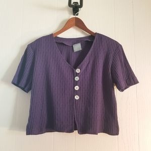 Vintage Purple Cropped Button Blouse